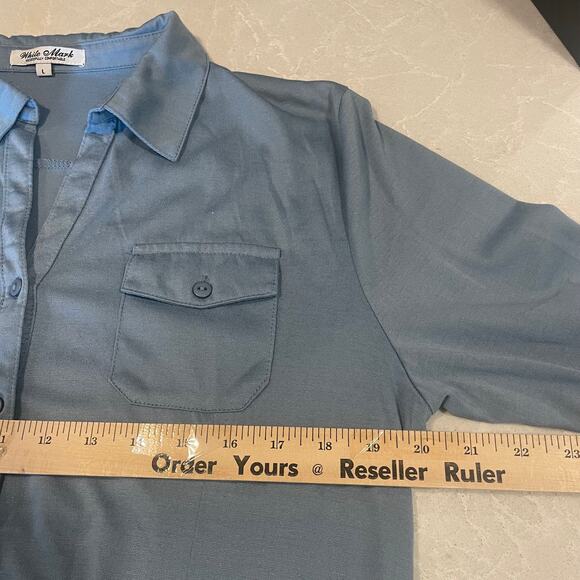 White Mark women's dress Large blue collared button down roll up long sleeves - Picture 8 of 11